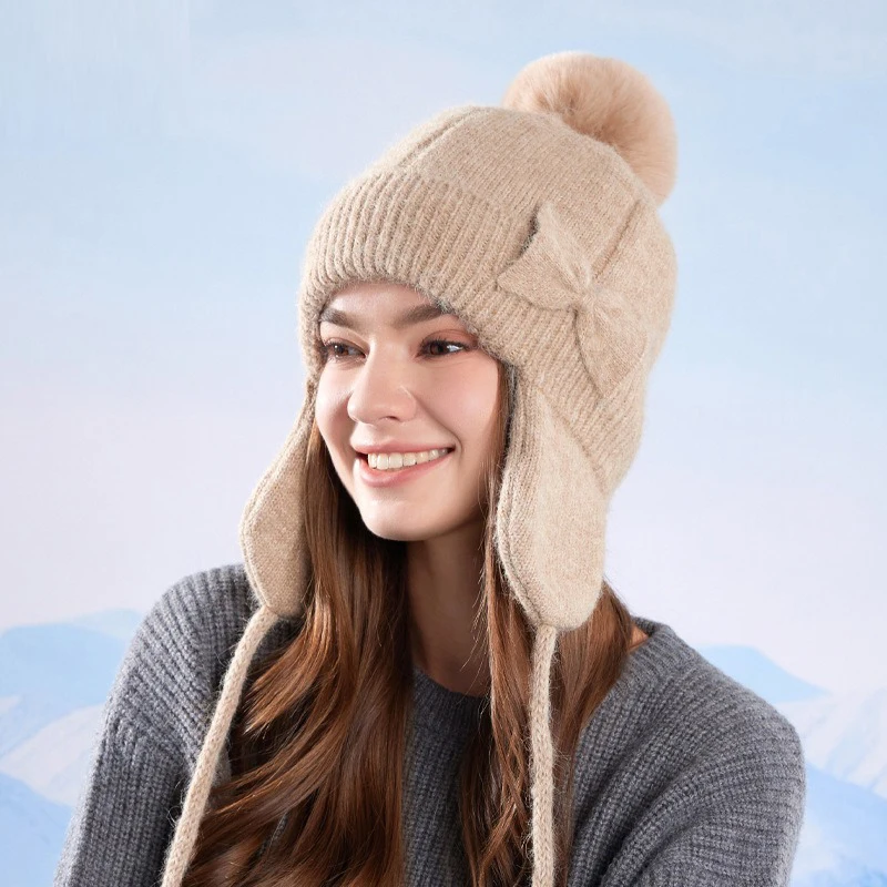 Winter outdoor warm pullover hat for cycling, ear protection, fashionable bow knitted wool cap
Winter outdoor warm pullover hat for cycling, ear protection, fashionable bow knitted wool cap