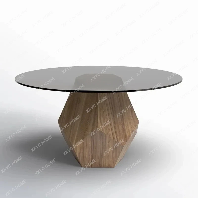 Italian minimalist round tempered glass dining table black walnut ash wood simple modern style
Italian minimalist round tempered glass dining table black walnut ash wood simple modern style
