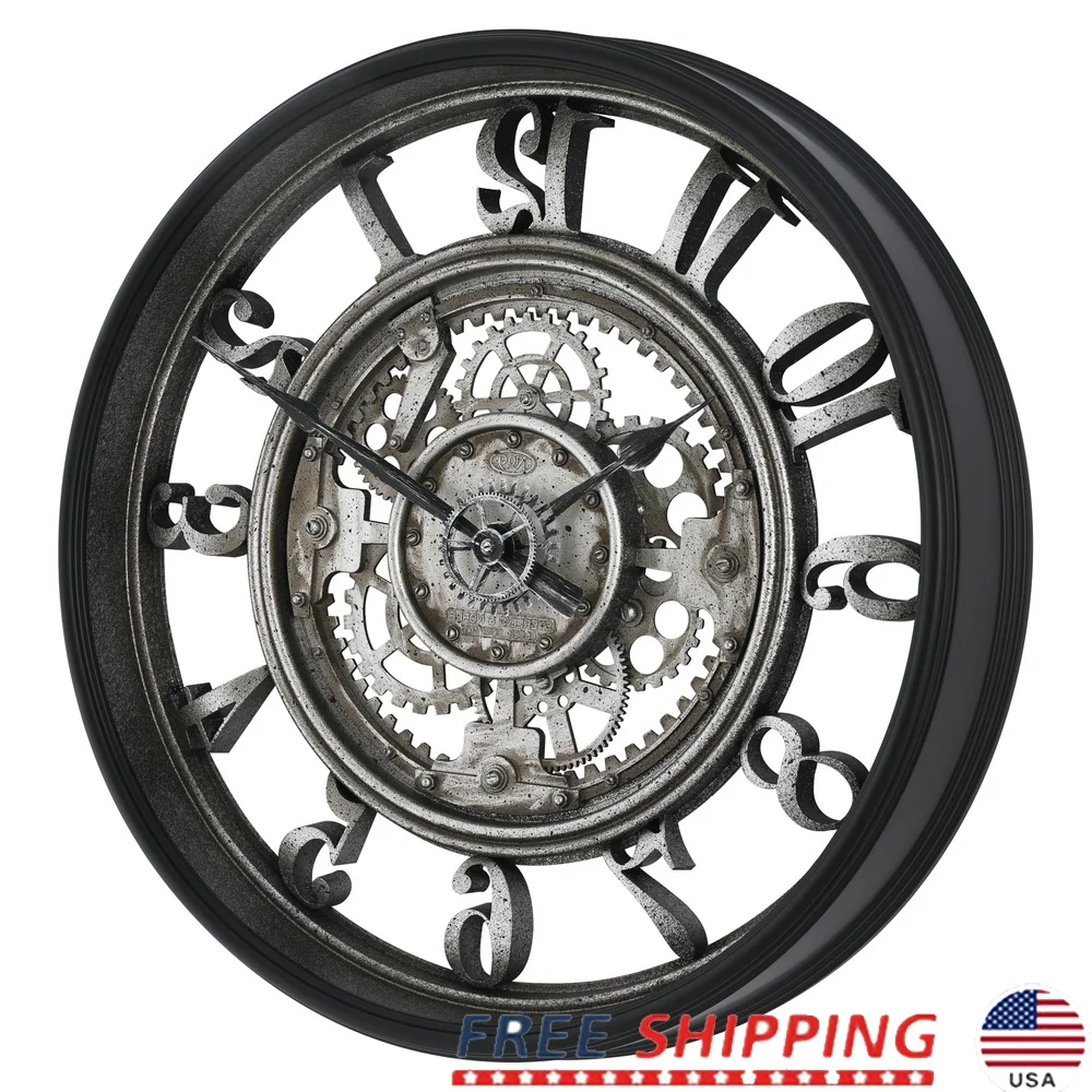 20 Inch Indoor Rustic Metal Arabic Analog Wall Clock with Moving Gears Lightweight Quartz Movement Home Decor Battery Operated
20 Inch Indoor Rustic Metal Arabic Analog Wall Clock with Moving Gears Lightweight Quartz Movement Home Decor Battery Operated