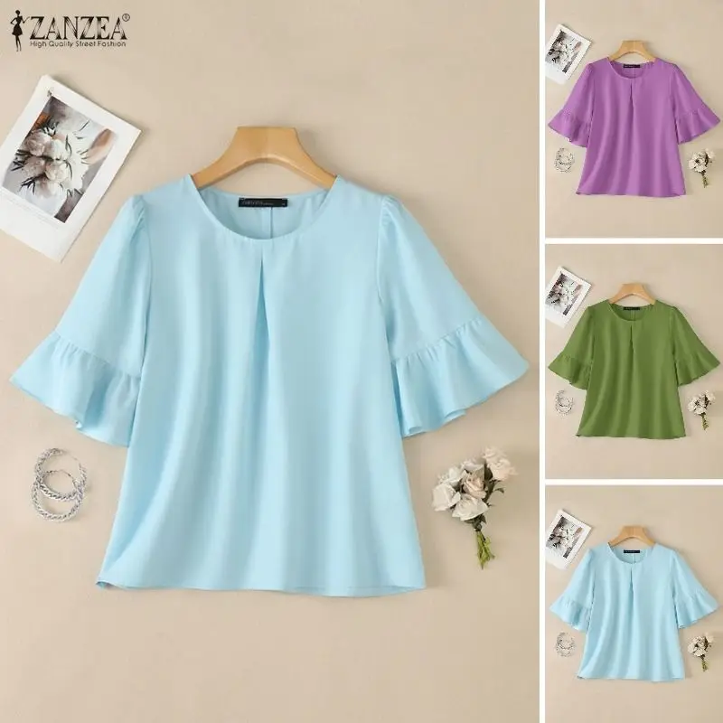 ZANZEA Summer Women Tops Trend 2026 Elegant Short Ruffled Sleeve Work Blouse Casual Solid Color Pleated Shirt Female Tunic Mujer
ZANZEA Summer Women Tops Trend 2026 Elegant Short Ruffled Sleeve Work Blouse Casual Solid Color Pleated Shirt Female Tunic Mujer