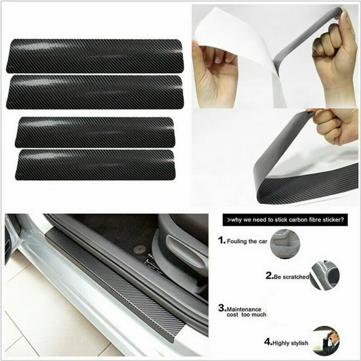 8-Piece 4D Carbon Fiber Car Door Sill Protector - Anti-Scratch Sticker Kit for Side Step Trim, Universal Fit
8-Piece 4D Carbon Fiber Car Door Sill Protector - Anti-Scratch Sticker Kit for Side Step Trim, Universal Fit