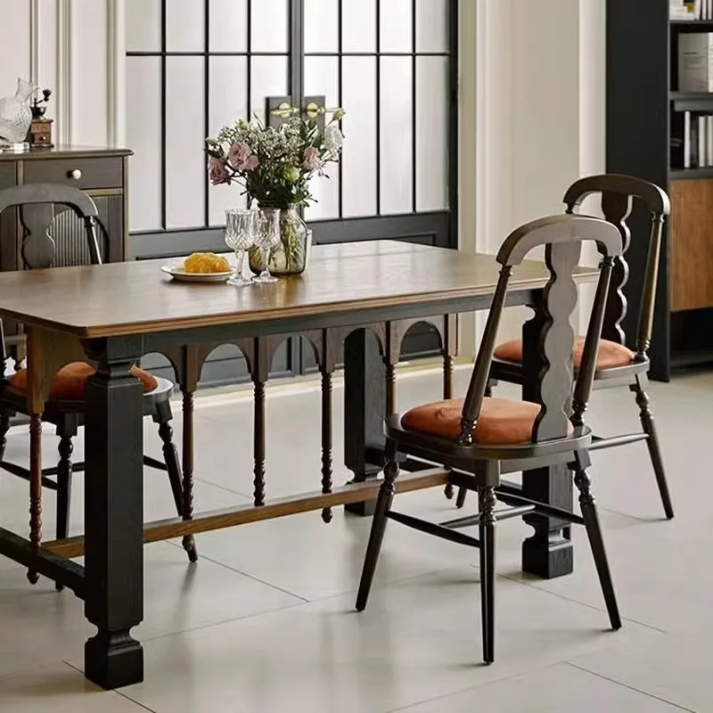 American retro solid wood dining table small apartment household walnut wood table rectangular French dining table and chair com
American retro solid wood dining table small apartment household walnut wood table rectangular French dining table and chair com