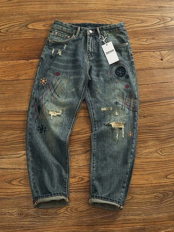 Мужские джинсы с вышивкой в стиле ретро, свободные прямые брюки, Thiened Heavy Du, потертые китайские брендовые повседневные осенние модные джинсы
Мужские джинсы с вышивкой в стиле ретро, свободные прямые брюки, Thiened Heavy Du, потертые китайские брендовые повседневные осенние модные джинсы