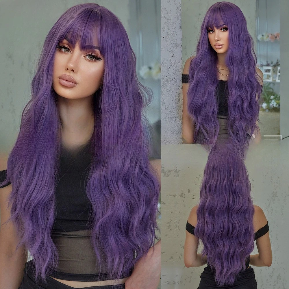 Hot Selling Fashion Wig Women's Long Curly Hair Qi Bangs Water Ripple Wig Headgear Purple Wig
Hot Selling Fashion Wig Women's Long Curly Hair Qi Bangs Water Ripple Wig Headgear Purple Wig