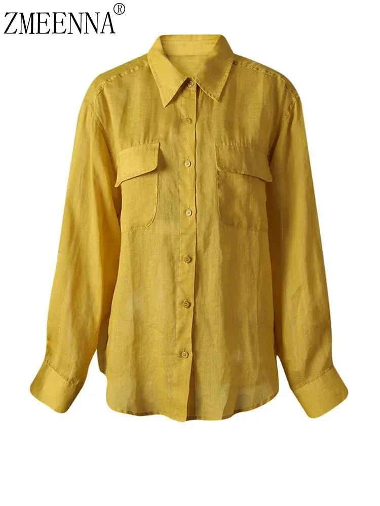 ZMEENNA Women's Casual Yellow Long Sleeve Button Down Shirt With Pockets Relaxed Fit Collared Blouse Summer Fall Top ZM3293
ZMEENNA Women's Casual Yellow Long Sleeve Button Down Shirt With Pockets Relaxed Fit Collared Blouse Summer Fall Top ZM3293