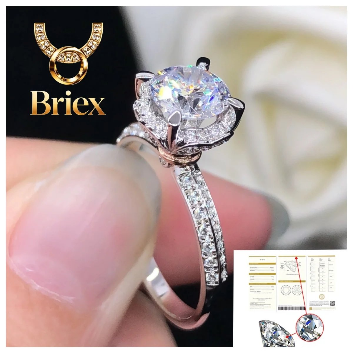 Briex Jewelry Star-spangled 1Ct 6.5mm D Color VVS1 Moissanite Engagement Ring AU585 14K White Gold Ring Wedding Diamond Jewelry
Briex Jewelry Star-spangled 1Ct 6.5mm D Color VVS1 Moissanite Engagement Ring AU585 14K White Gold Ring Wedding Diamond Jewelry