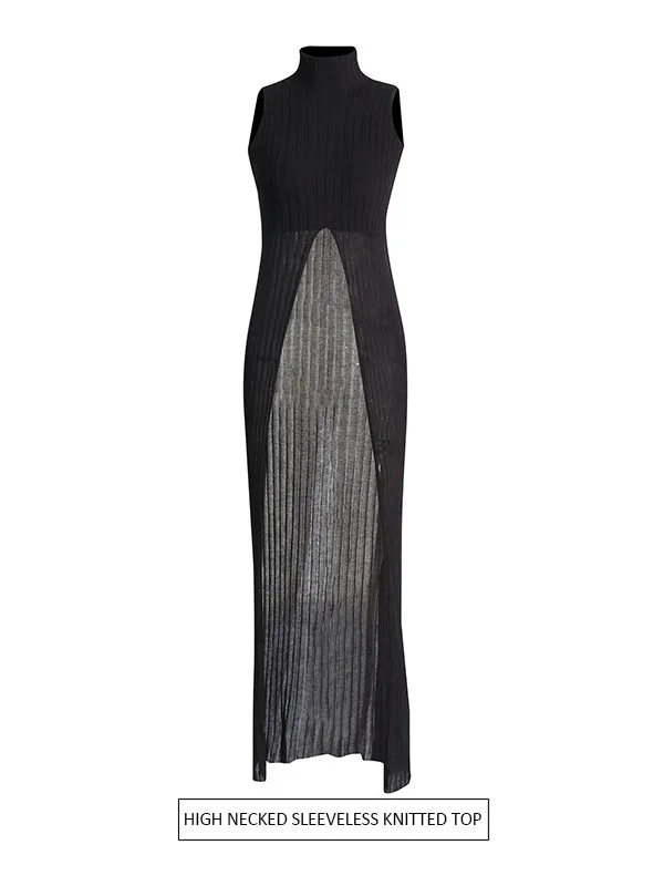 Sexy Long Sleeveless High Collar Knitted Sweater Women's Fashion Spring Design Asymmetrical Slit Slim Fit Thin Polypropylene
Sexy Long Sleeveless High Collar Knitted Sweater Women's Fashion Spring Design Asymmetrical Slit Slim Fit Thin Polypropylene