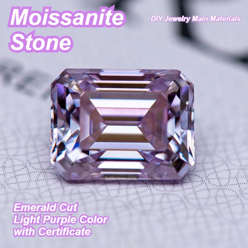High Quality Moissanite Stone Emerald Cut Light Purple Color DIY Jewelry Main Materials Charms Gemstone with Certificate
High Quality Moissanite Stone Emerald Cut Light Purple Color DIY Jewelry Main Materials Charms Gemstone with Certificate