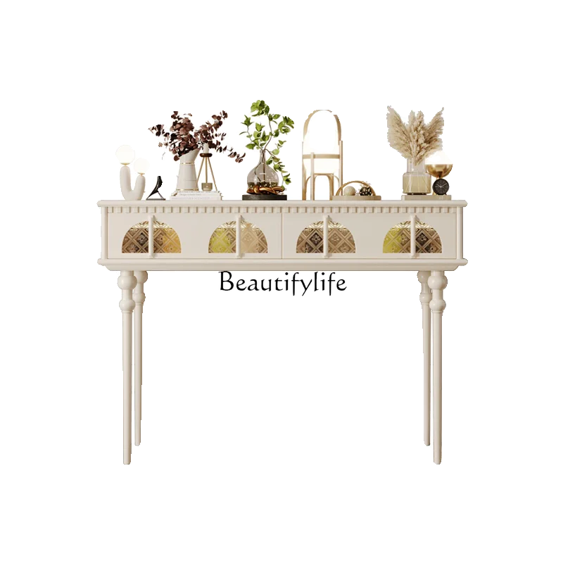 French cream wind entrance table corridor aisle solid wood strip case simple light luxury art entrance table
French cream wind entrance table corridor aisle solid wood strip case simple light luxury art entrance table