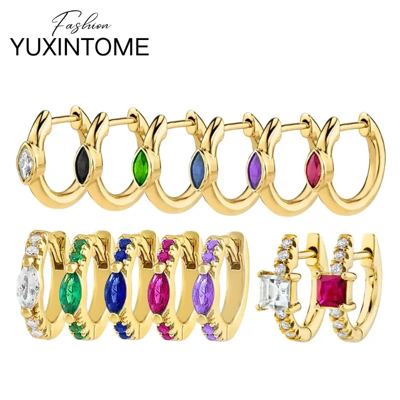 925 Sterling Silver Needle Colorful Crystal Hoop Earrings Women's Exquisite Horse Eye/Square Gold Earrings Party Fashion Jewelry
925 Sterling Silver Needle Colorful Crystal Hoop Earrings Women's Exquisite Horse Eye/Square Gold Earrings Party Fashion Jewelry