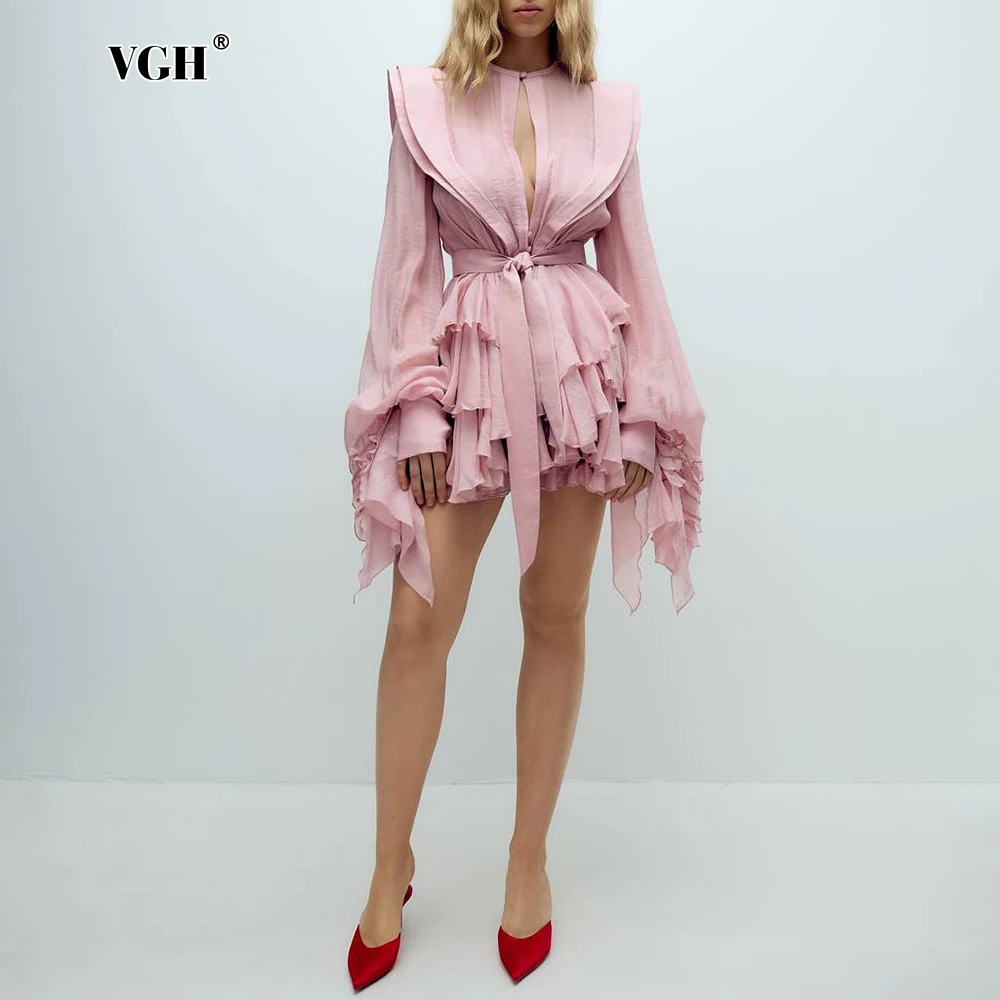 VGH Hollow Out Slimming Spliced Folds Mini Solid Dresses For Women Round Neck Long Sleeve High Waist Temperament Dress Female
VGH Hollow Out Slimming Spliced Folds Mini Solid Dresses For Women Round Neck Long Sleeve High Waist Temperament Dress Female