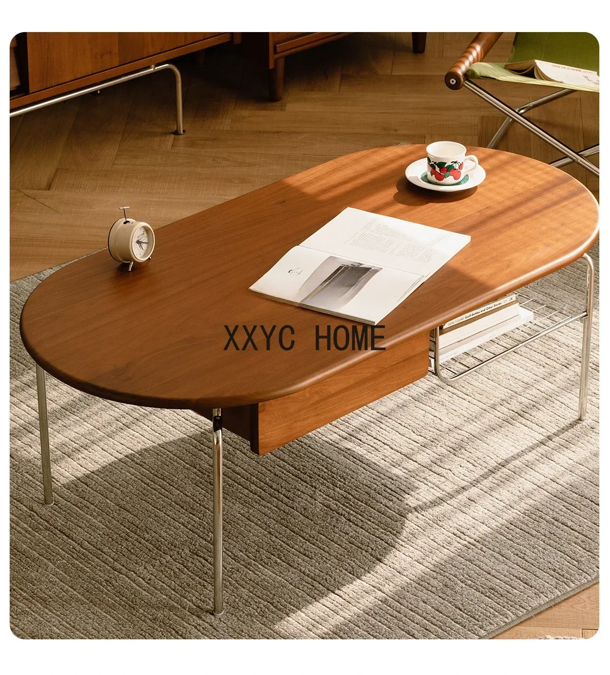 Solid Wood Minimalist Stainless Steel Retro Japanese Style Long Oval Tea Table
Solid Wood Minimalist Stainless Steel Retro Japanese Style Long Oval Tea Table