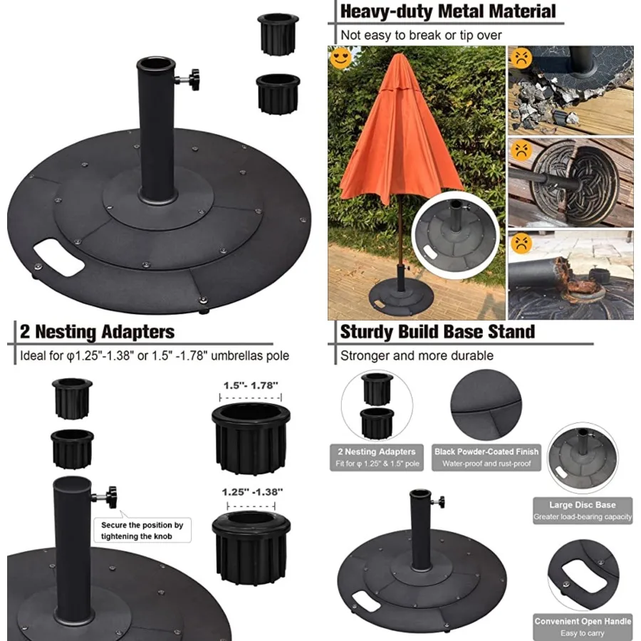 Koutemie 21 Inches Heavy Duty Metal Outdoor Patio Umbrella Base Stand Holder for 1-¼" or 1-½" Umbrella Poles, Black
Koutemie 21 Inches Heavy Duty Metal Outdoor Patio Umbrella Base Stand Holder for 1-¼" or 1-½" Umbrella Poles, Black