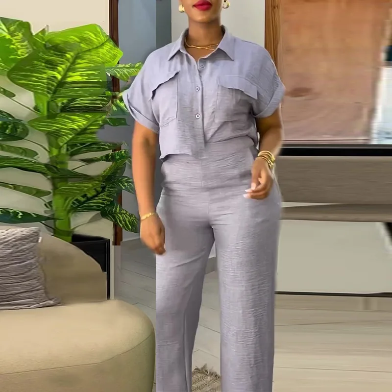 2024 Autumn and Winter New Arrival Short Sleeve Dress with Chic Notched Collar Shirt and Wide-Leg Pants for Women
2024 Autumn and Winter New Arrival Short Sleeve Dress with Chic Notched Collar Shirt and Wide-Leg Pants for Women
