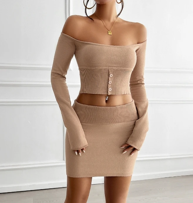 Elegant Two Piece Set for Women Sexy Slim Fit Knitted One Shoulder Long Sleeved Top Hip Wrap Skirt Set Women's Midi Skirt Set
Elegant Two Piece Set for Women Sexy Slim Fit Knitted One Shoulder Long Sleeved Top Hip Wrap Skirt Set Women's Midi Skirt Set