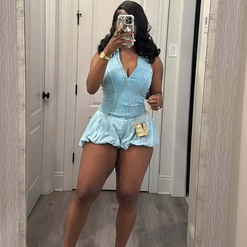 Streetwear Solid Casual Playsuit Woman Jumpsuit Puff Shorts Zip Turn-down Collar Skinny Rompers Sporty Fitness One Pieces Outfit
Streetwear Solid Casual Playsuit Woman Jumpsuit Puff Shorts Zip Turn-down Collar Skinny Rompers Sporty Fitness One Pieces Outfit