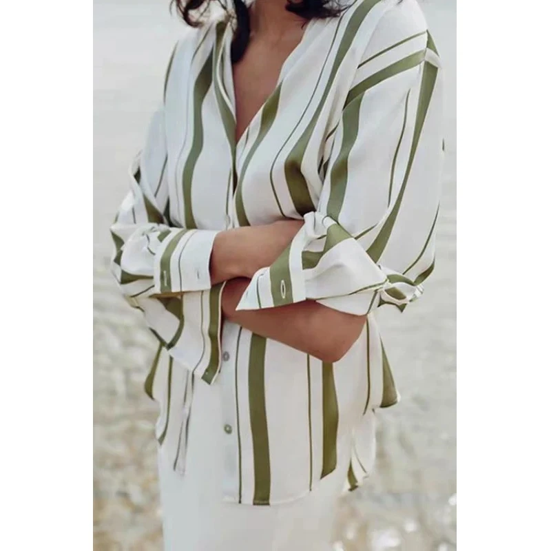 Fashion Vertical Striped Printed Women Shirt Office Long Sleeve Spring Loose Blouse Elegant Blusas Mujer Lapel Simple Casual Top
Fashion Vertical Striped Printed Women Shirt Office Long Sleeve Spring Loose Blouse Elegant Blusas Mujer Lapel Simple Casual Top
