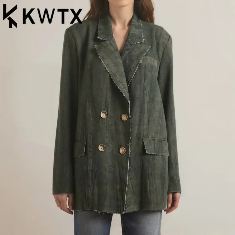 KWTX Women’s Casual Double Breasted Blazer Green Ombre Lapel Vintage Raw Edges Elegant Designer SS25 Fashion
KWTX Women’s Casual Double Breasted Blazer Green Ombre Lapel Vintage Raw Edges Elegant Designer SS25 Fashion