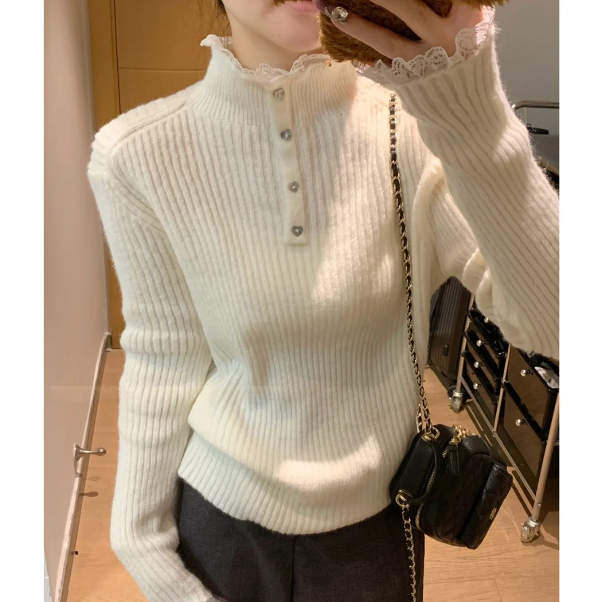 Lamb Velvet Thiened f High Collar Lace Trim Knitted Sweater Women's Autumn Winter New Sle Soft Cozy Base Layer Top
Lamb Velvet Thiened f High Collar Lace Trim Knitted Sweater Women's Autumn Winter New Sle Soft Cozy Base Layer Top