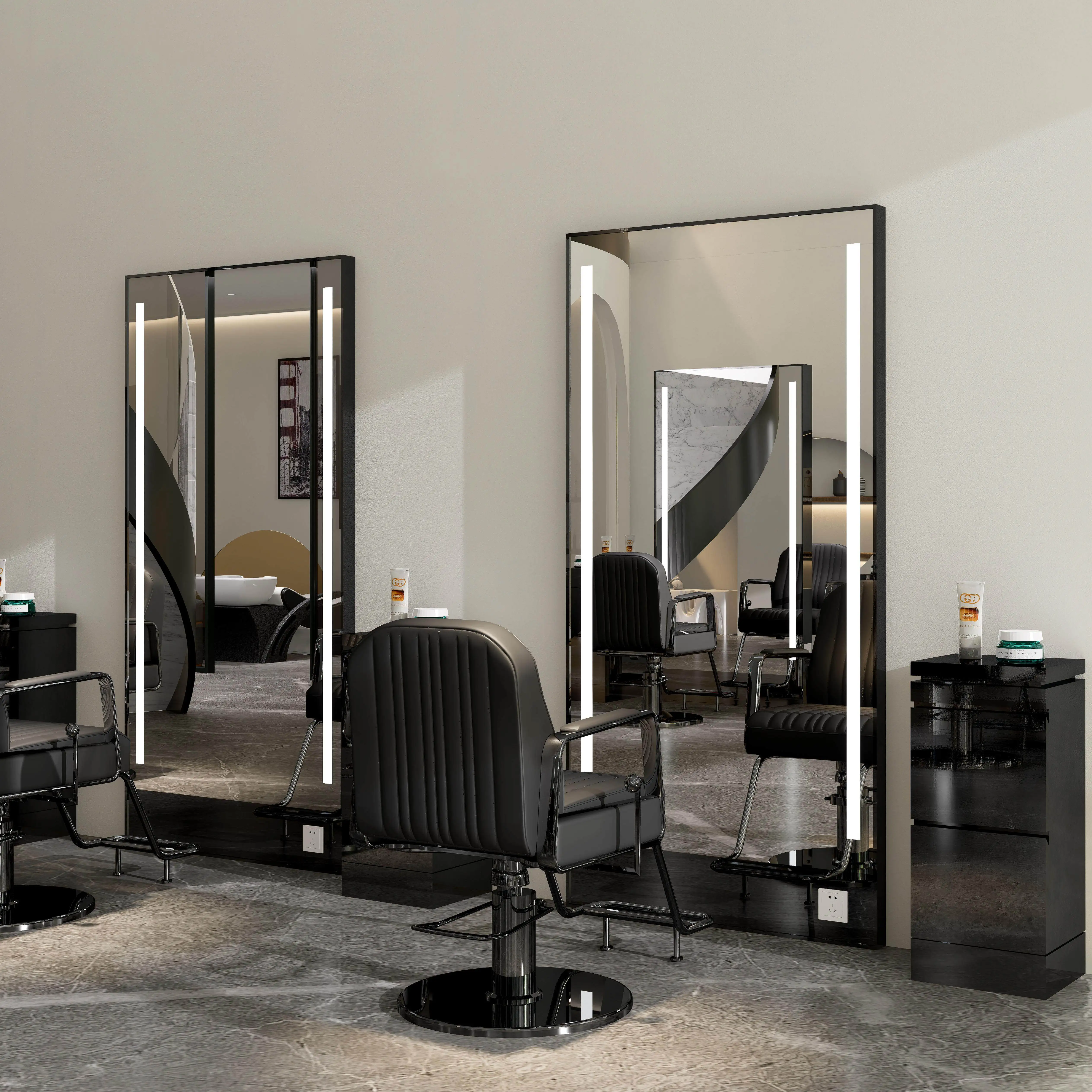 Barber Shop Mirror, Single-sided and Double-sided Hair Styling Mirror with Light Cabinet, Integrated Floor Cutting Mirror Table
Barber Shop Mirror, Single-sided and Double-sided Hair Styling Mirror with Light Cabinet, Integrated Floor Cutting Mirror Table