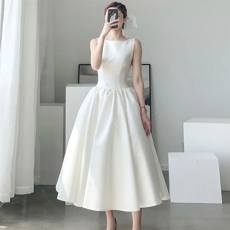 Simple Satin Evening Dress Bowknot Pearl Round Collar Elegance Ankle-Length Formal Party Dresses Temperament Fashion Ball Gown
Simple Satin Evening Dress Bowknot Pearl Round Collar Elegance Ankle-Length Formal Party Dresses Temperament Fashion Ball Gown