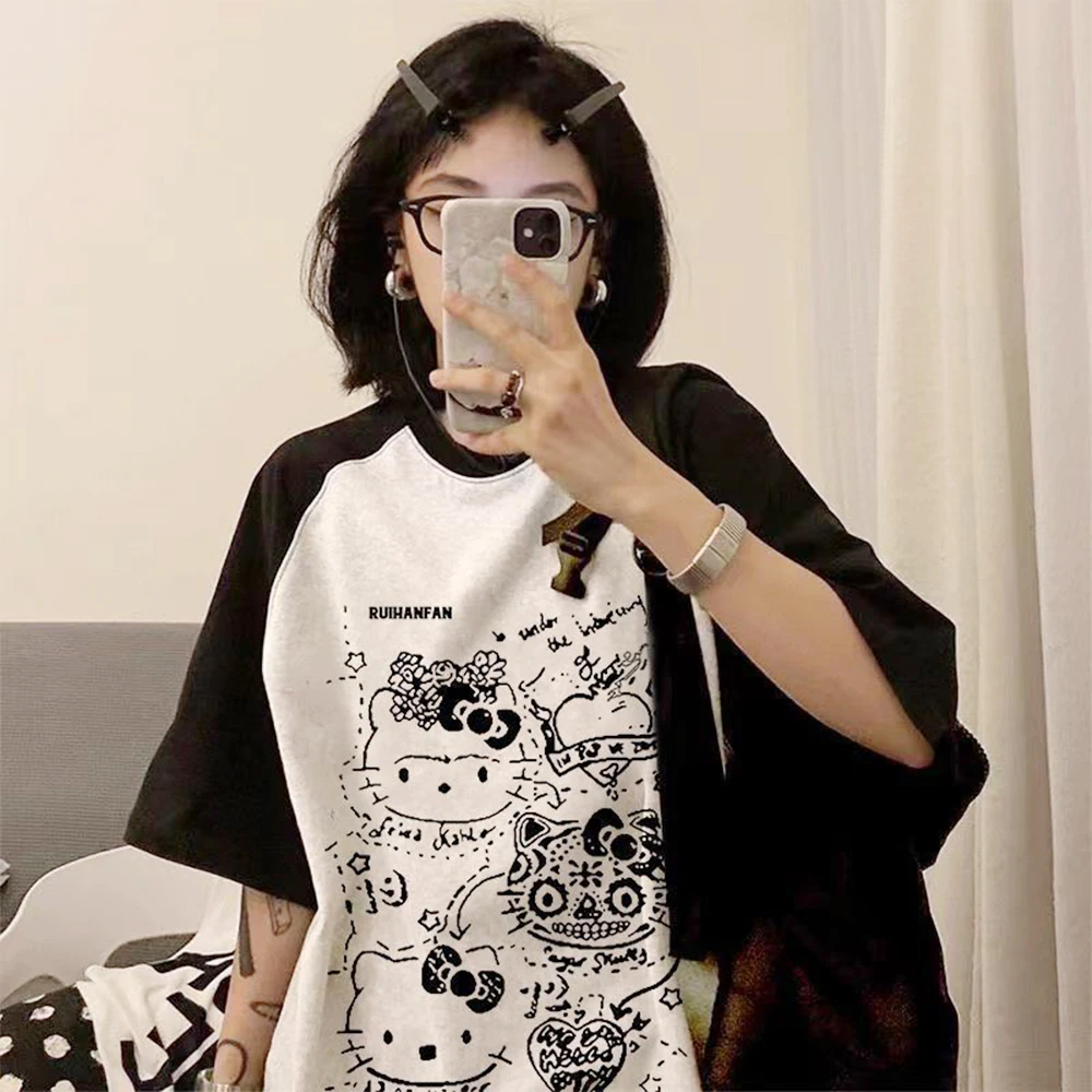 Sanrio Hello Kitty Cute Cotton T-Shirt Kawaii Anime Student Short Sleeves Summer Loose Leisure Tops Student Girls Fashion Trend
Sanrio Hello Kitty Cute Cotton T-Shirt Kawaii Anime Student Short Sleeves Summer Loose Leisure Tops Student Girls Fashion Trend