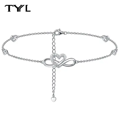 TYYL D Color Moissanite pulsera de tobillo mujer chica pulseras de pie plata 925 cadena de pierna correa de corazón señoras joyería chapada en oro de 18k