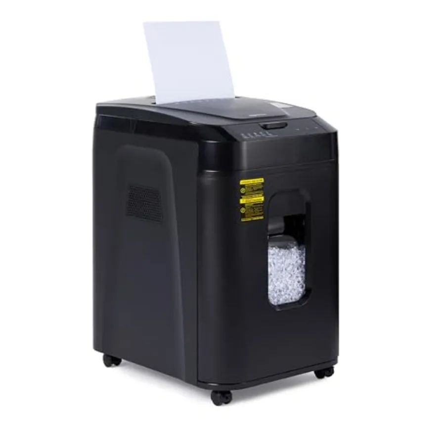 Office paper and credit card shredder with micro-cut P-4 security, black plastic housing, 8.5-gallon bin, 60-minute continuous
Office paper and credit card shredder with micro-cut P-4 security, black plastic housing, 8.5-gallon bin, 60-minute continuous