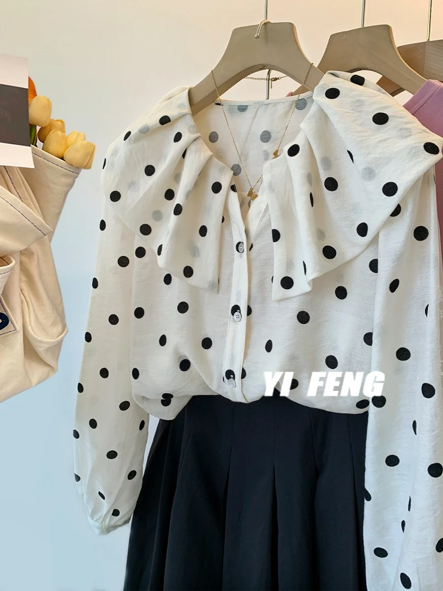 Sweet Doll Collar Long Sleeve Chiffon Shirt Women's Spring Autumn Design Polka Dot Anti-Aging Top Korean Style Button Detail
Sweet Doll Collar Long Sleeve Chiffon Shirt Women's Spring Autumn Design Polka Dot Anti-Aging Top Korean Style Button Detail