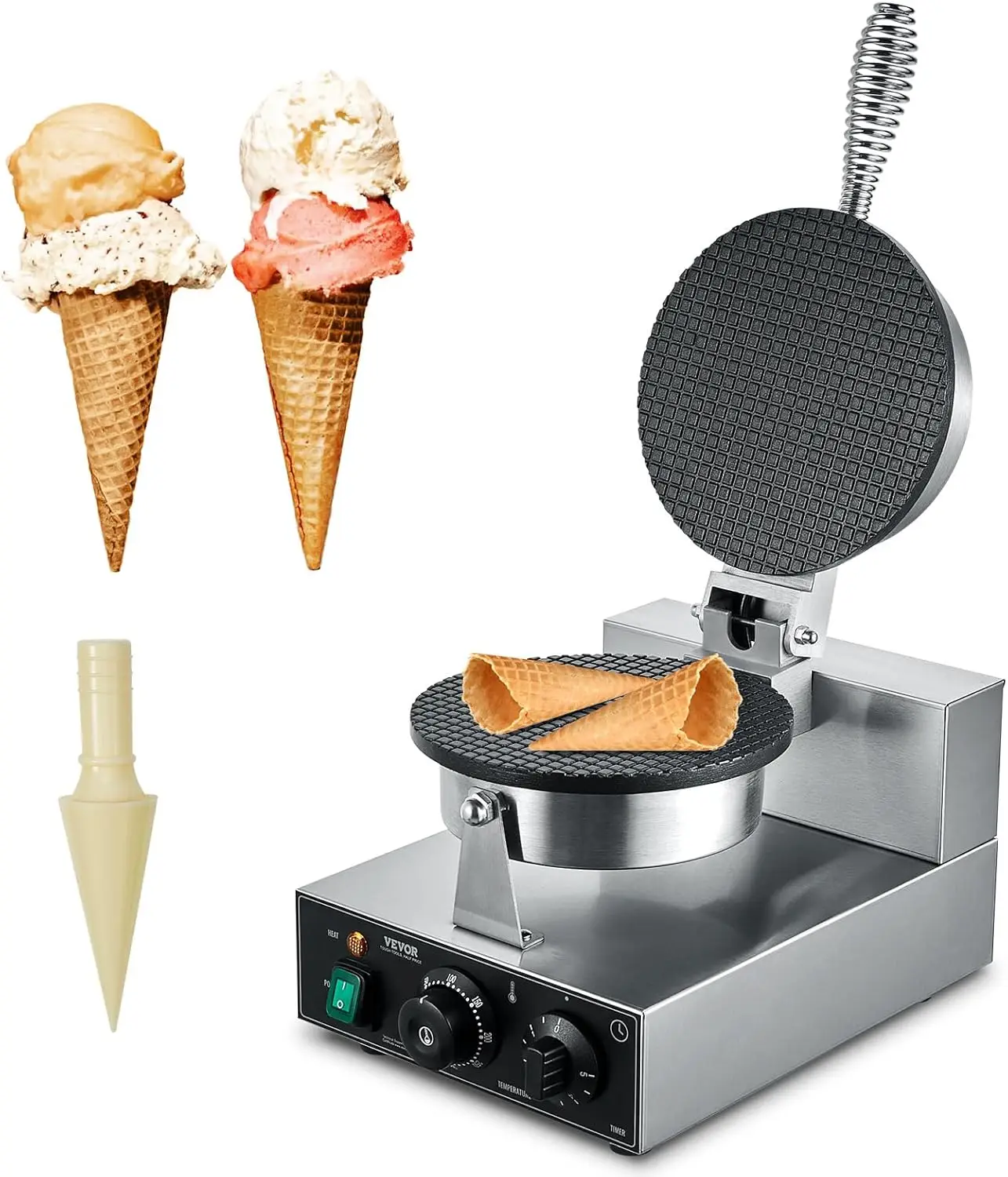 Electric Ice Cream Cone Maker, Commercial 1230W Waffle Cone Machine, Non-Stick Stainless Steel Egg Roll Mold, with Temperature
Electric Ice Cream Cone Maker, Commercial 1230W Waffle Cone Machine, Non-Stick Stainless Steel Egg Roll Mold, with Temperature