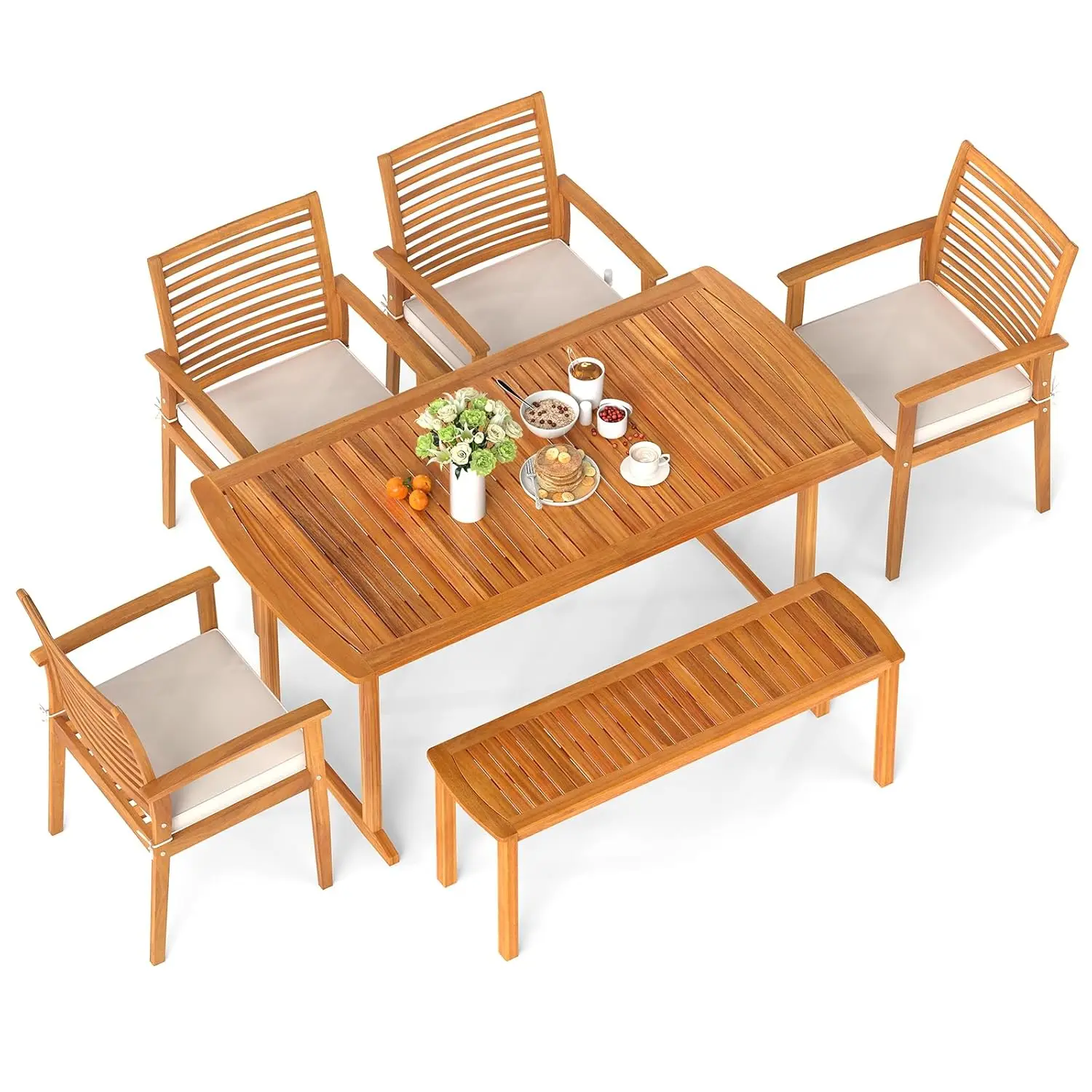 6pc Wood Outdoor Dining Set Rectangle Table Umbrella Hole 4 Cushioned Chairs Bench Patio Garden, Customized
6pc Wood Outdoor Dining Set Rectangle Table Umbrella Hole 4 Cushioned Chairs Bench Patio Garden, Customized