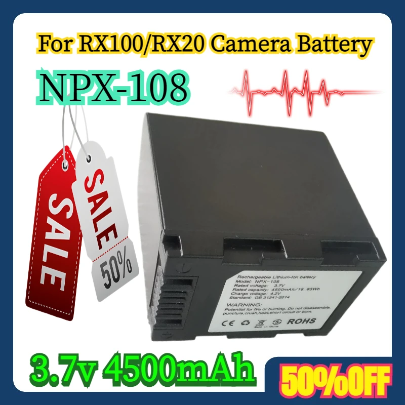 3.7v 4500mAh For RX100/RX20 Camera Batteries NPX-108 Battery
3.7v 4500mAh For RX100/RX20 Camera Batteries NPX-108 Battery