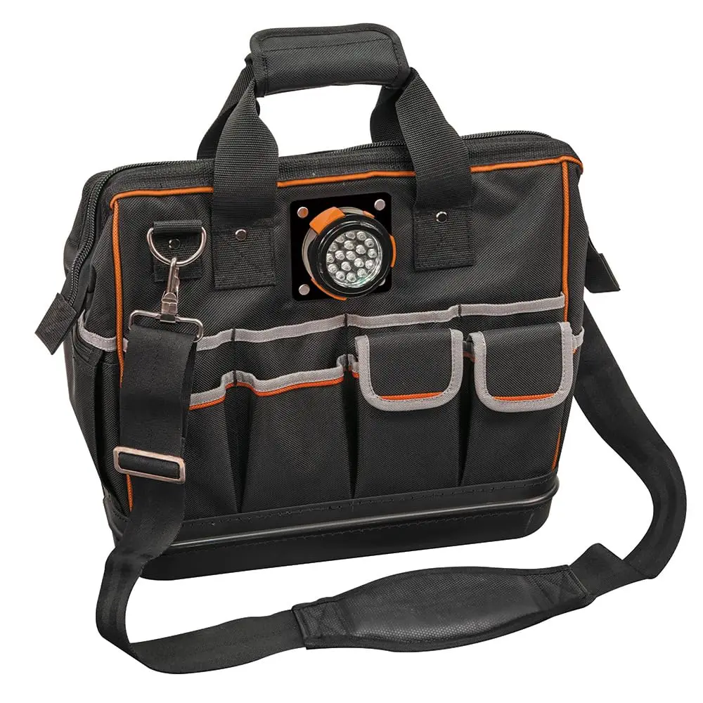 55431 Tool Bag With Molded Bottom, Padded Shoulder Strap And Lighted Tool Storage With 31 Pockets
55431 Tool Bag With Molded Bottom, Padded Shoulder Strap And Lighted Tool Storage With 31 Pockets