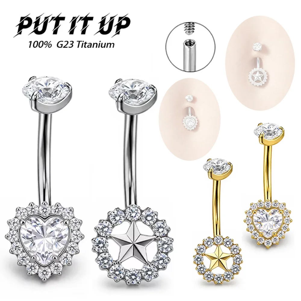 PUTITUP 14G ASTM F136 Titanium Curved Barbell Navel Ring With Heart Star Zircon Hypoallergenic Belly Button Piercing Jewelry
PUTITUP 14G ASTM F136 Titanium Curved Barbell Navel Ring With Heart Star Zircon Hypoallergenic Belly Button Piercing Jewelry