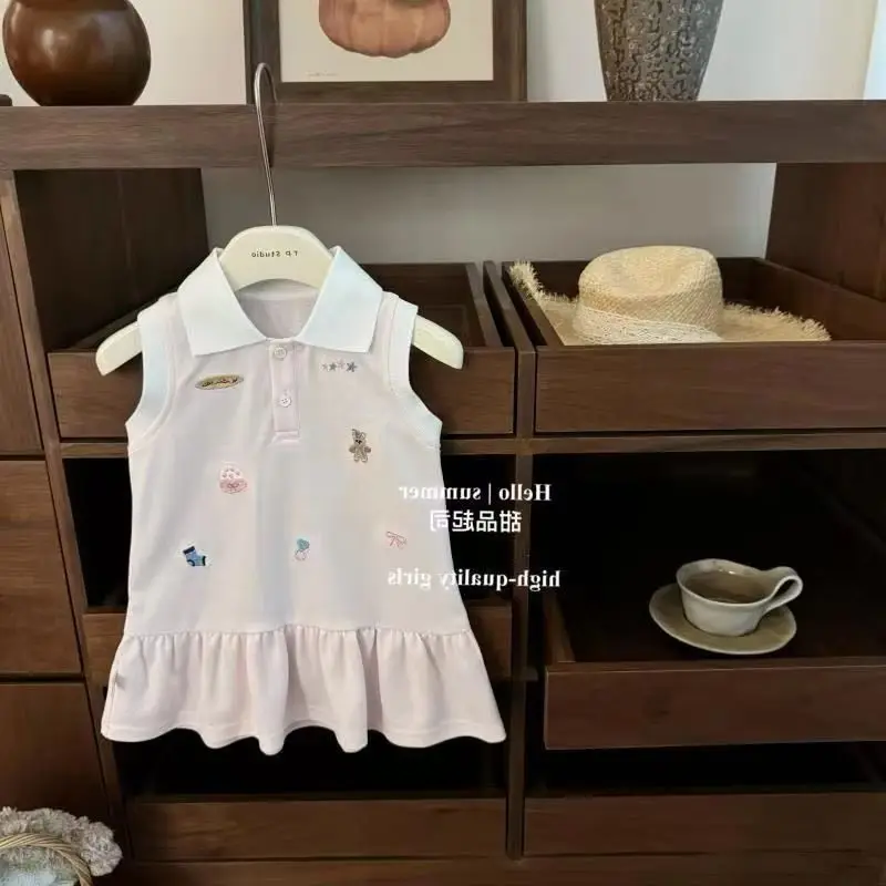Girls' dress summer new cute children's cartoon embroidery polo collar vest dress
Girls' dress summer new cute children's cartoon embroidery polo collar vest dress