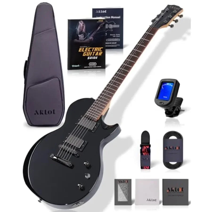 24-Fret Electric Guitar Kit for beginners and intermediate players, mahogany body with maple top, classic black finish, modern
24-Fret Electric Guitar Kit for beginners and intermediate players, mahogany body with maple top, classic black finish, modern