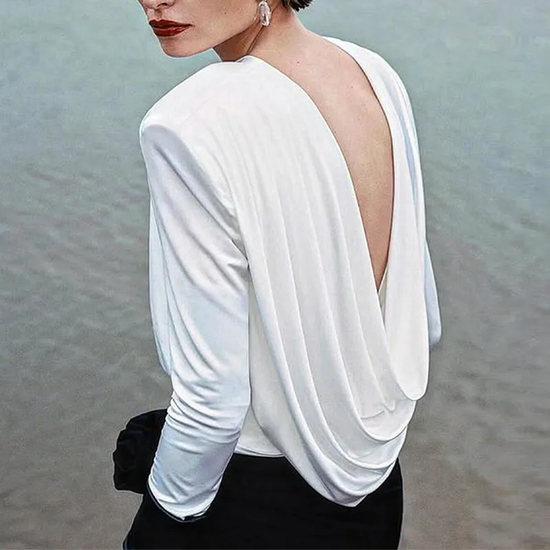 Beautyblue White Women's Backless Tops Fashion Shoulder Pad Blouses&Shirts Casual Loose Long Sleeves Elasticity Elegant T-shirts
Beautyblue White Women's Backless Tops Fashion Shoulder Pad Blouses&Shirts Casual Loose Long Sleeves Elasticity Elegant T-shirts