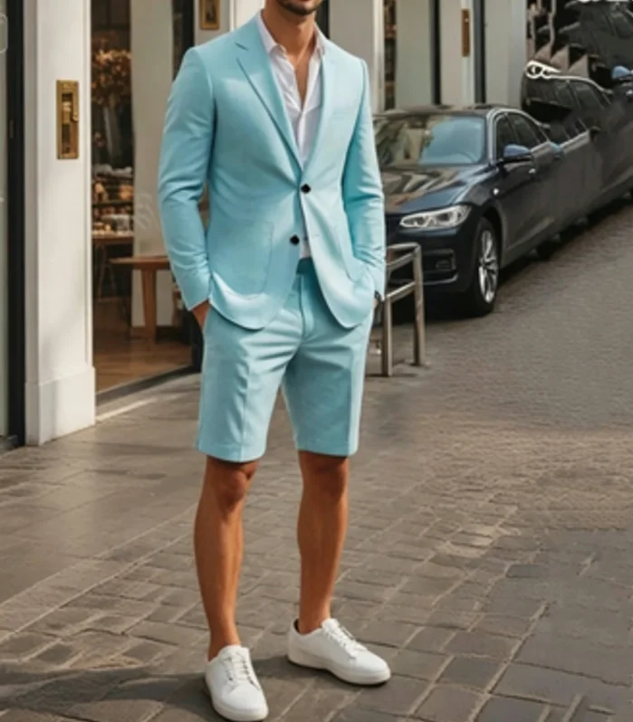 Sky Blue Men's Suit Set Notch Lapel Single Breasted Blazer Knee Length Shorts Daily Casual Outfit Office Summer Beach Streetwear
Sky Blue Men's Suit Set Notch Lapel Single Breasted Blazer Knee Length Shorts Daily Casual Outfit Office Summer Beach Streetwear