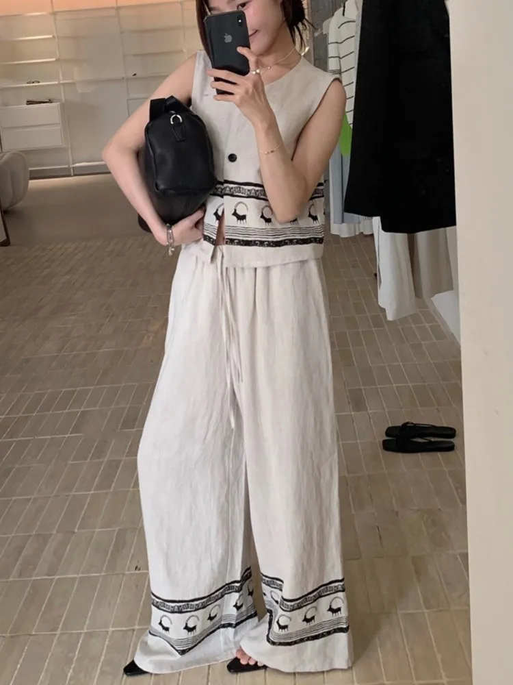 Fashion Printed Pants Set Women 2025 Summer Casual Vintage Single Breasted Round Neck Vest Top+Wide Leg Pants Two Piece Sets
Fashion Printed Pants Set Women 2025 Summer Casual Vintage Single Breasted Round Neck Vest Top+Wide Leg Pants Two Piece Sets