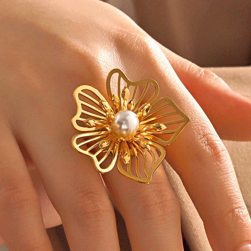 DLHP Stainless Steel Wide Rings Hollow Flower Imitation Pearl Adjustable Open Rings For Women Chic Aesthetic Jewelry Gifts Femme
DLHP Stainless Steel Wide Rings Hollow Flower Imitation Pearl Adjustable Open Rings For Women Chic Aesthetic Jewelry Gifts Femme