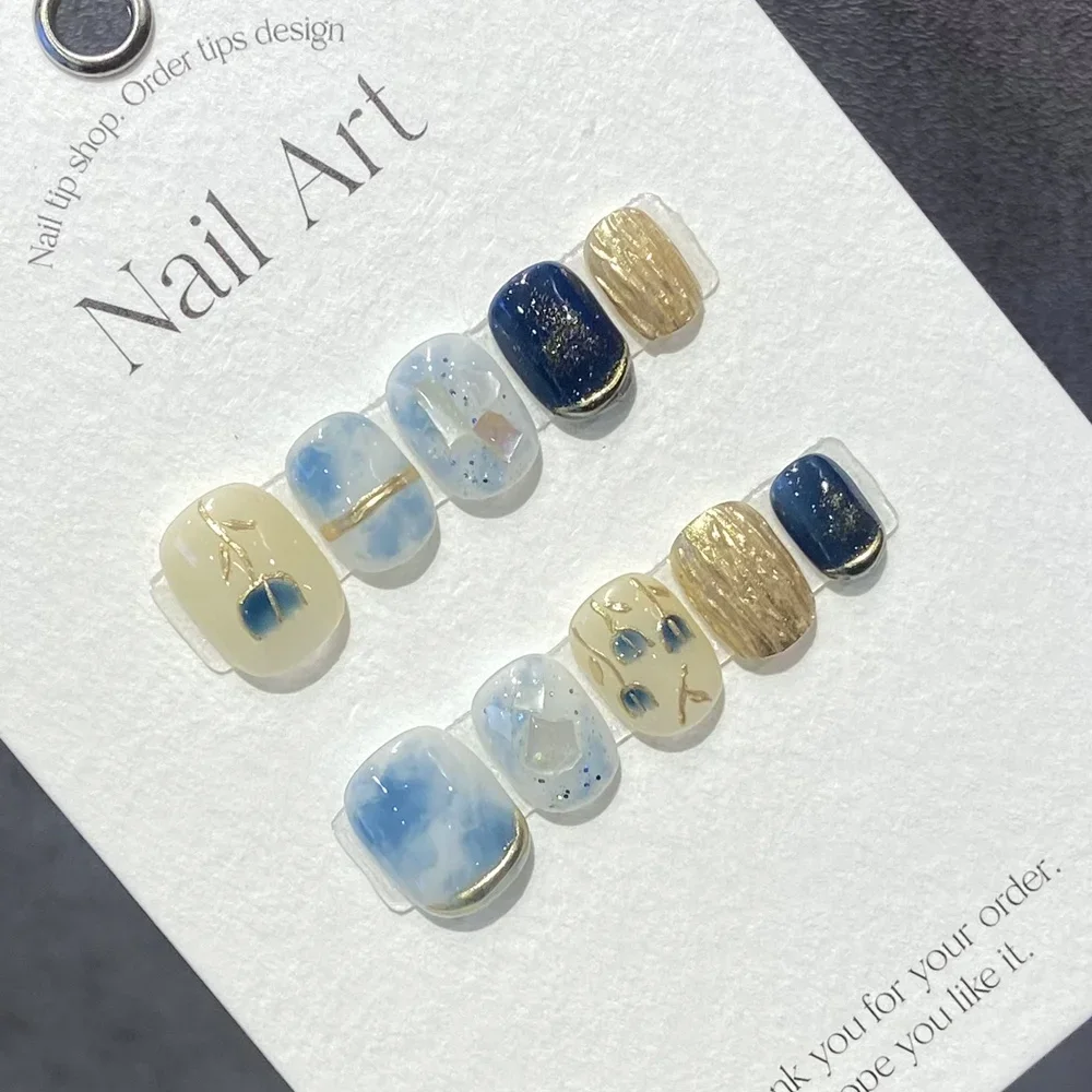 Handmade Blue Press on Nails Short Korean Reusable Adhesive Fake Nails Full Cover Nail Tips Acrylic Artificial Manicure Nail Art
Handmade Blue Press on Nails Short Korean Reusable Adhesive Fake Nails Full Cover Nail Tips Acrylic Artificial Manicure Nail Art