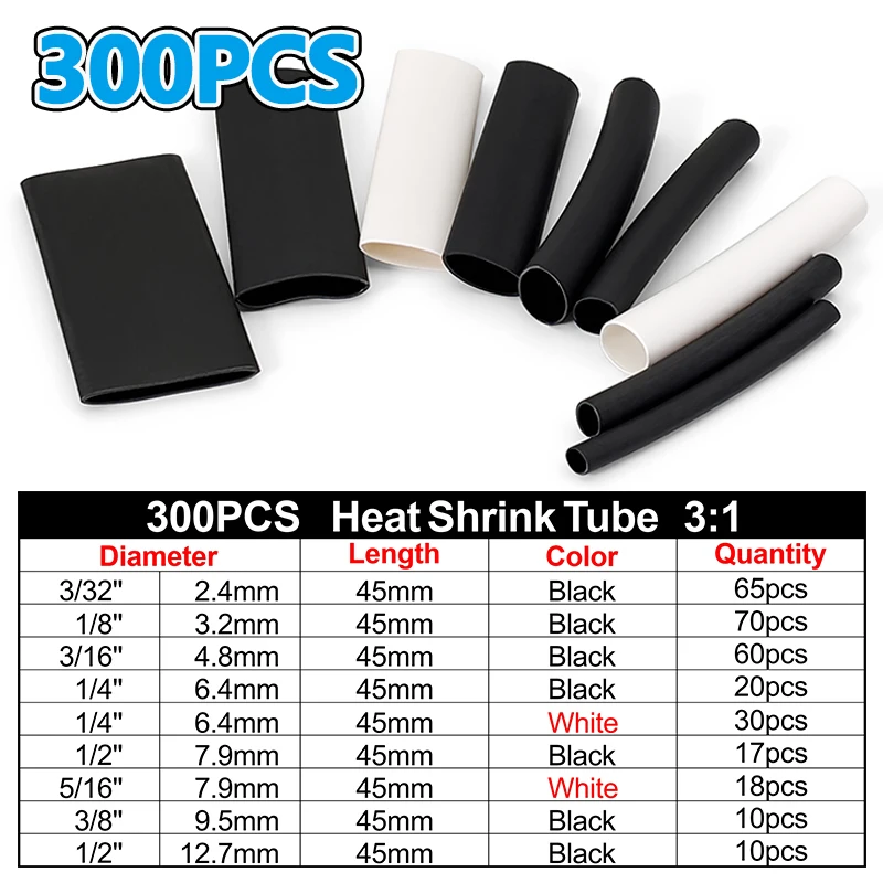 100Pcs-300Pcs Industrial 4:1 Heat Shrink Tube High Temp Flame Retardant Insulation Cover for Electric Wire Cable Harness
100Pcs-300Pcs Industrial 4:1 Heat Shrink Tube High Temp Flame Retardant Insulation Cover for Electric Wire Cable Harness