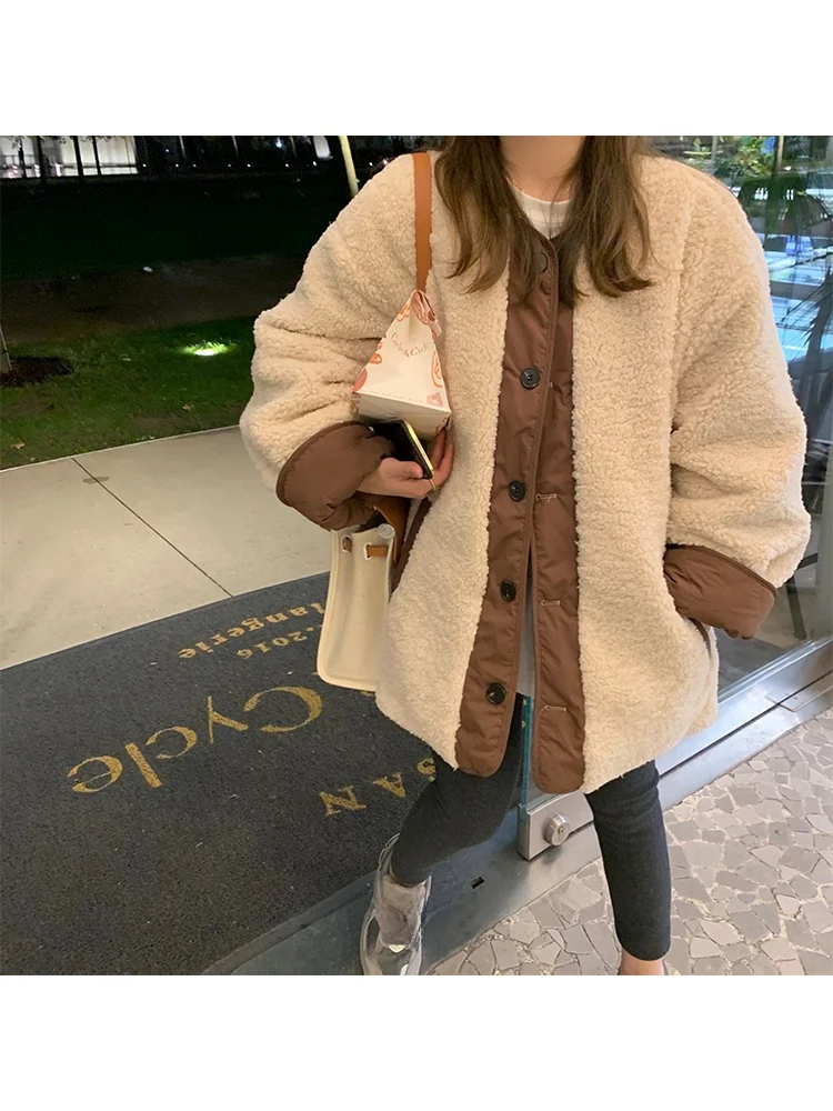 Lamb Fur Jaet Women Winter Thiened Double-sided Wear Loose ort Cotton Coat Lamb Velvet Outerwear Commute Sle Long Sve
Lamb Fur Jaet Women Winter Thiened Double-sided Wear Loose ort Cotton Coat Lamb Velvet Outerwear Commute Sle Long Sve