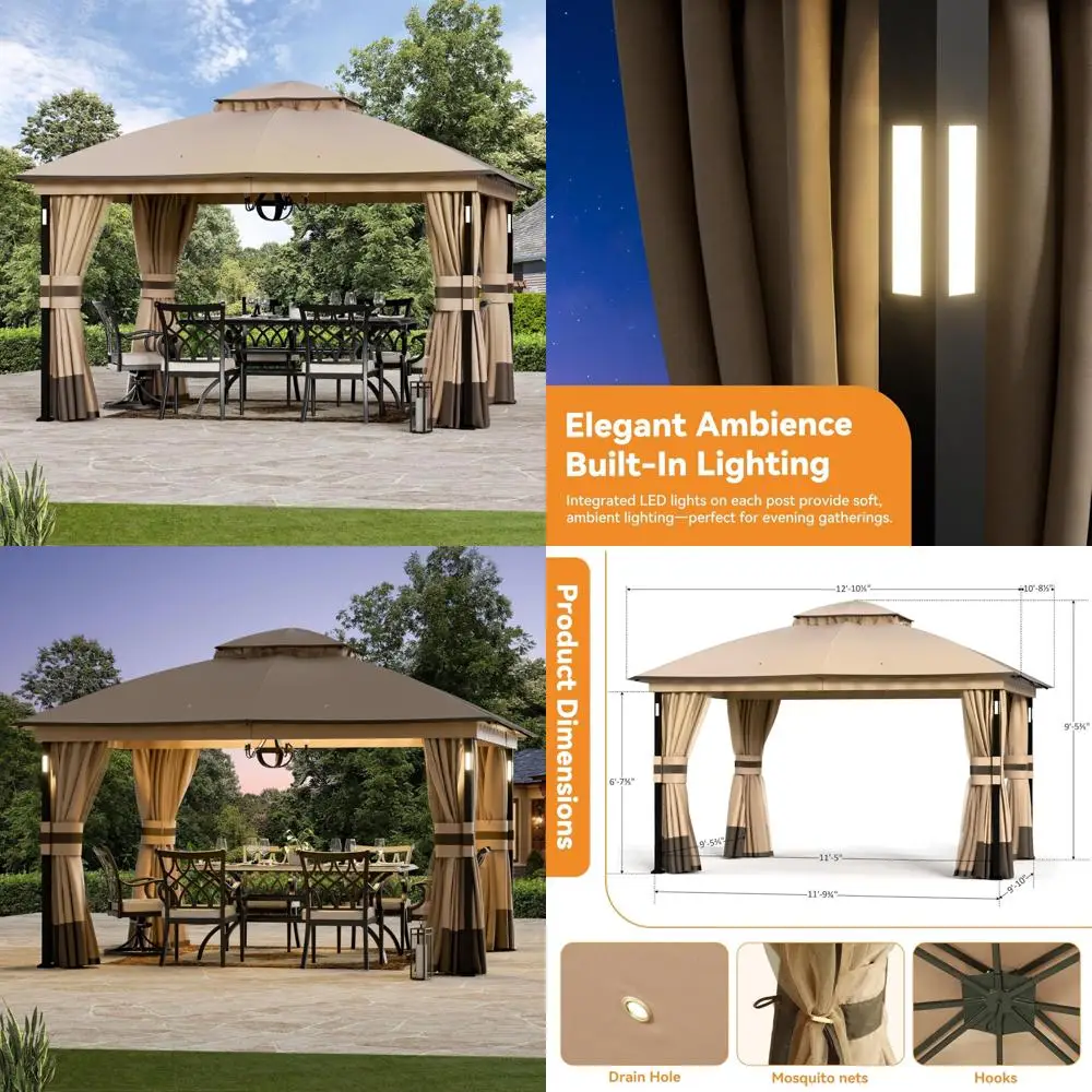 Одиннадцать трехнадцатифутовой патио-альтанки со светодиодной подсветкой и аудио Bluetooth, прочное наружное убежище с металлической конструкцией
Одиннадцать трехнадцатифутовой патио-альтанки со светодиодной подсветкой и аудио Bluetooth, прочное наружное убежище с металлической конструкцией