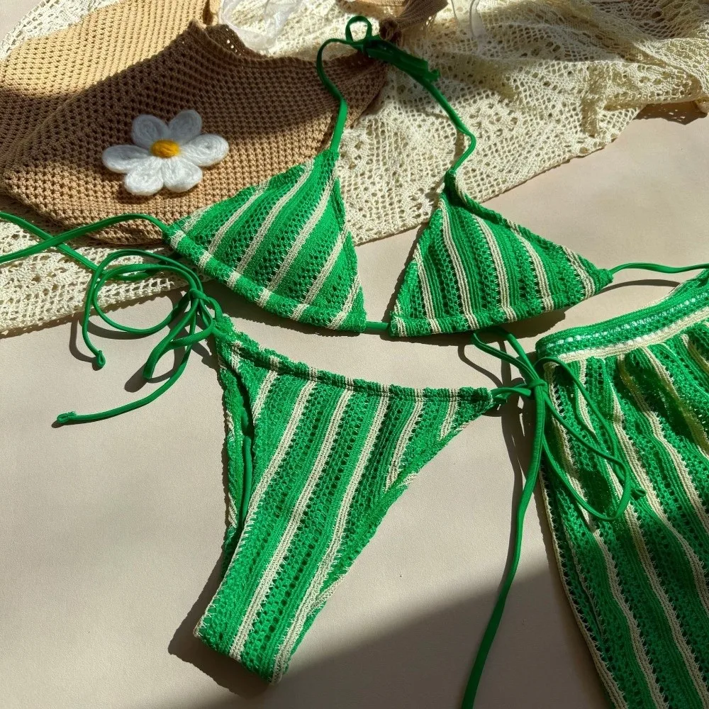 Fashion Stripes 3 in 1 Swimwear Set Lace Up Sleeveless Bikini Bathing Suit Beachwear Clothing Deep-V Knitting Swimsuit Beach
Fashion Stripes 3 in 1 Swimwear Set Lace Up Sleeveless Bikini Bathing Suit Beachwear Clothing Deep-V Knitting Swimsuit Beach
