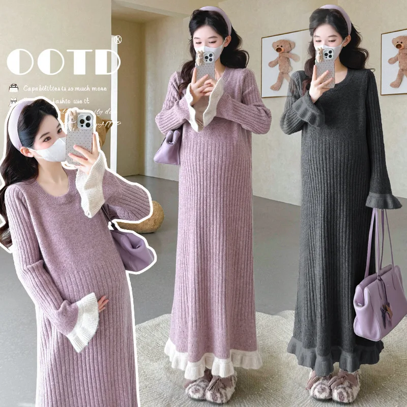 Maternity Dress Spring Autumn 2026 Gentle Soft Comfortable Ruffle Cuff And Hem Long Sleeve Ribbed Knit Maxi Dress For Pregnancy
Maternity Dress Spring Autumn 2026 Gentle Soft Comfortable Ruffle Cuff And Hem Long Sleeve Ribbed Knit Maxi Dress For Pregnancy