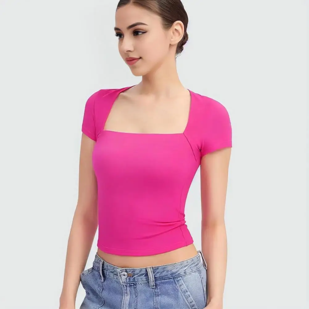 Women Summer Tee Shirt Square Collar Short Sleeve Pullover Tops Slim Fit Solid Color Summer Skinny T-Shirt Woman Streetwear 반팔
Women Summer Tee Shirt Square Collar Short Sleeve Pullover Tops Slim Fit Solid Color Summer Skinny T-Shirt Woman Streetwear 반팔