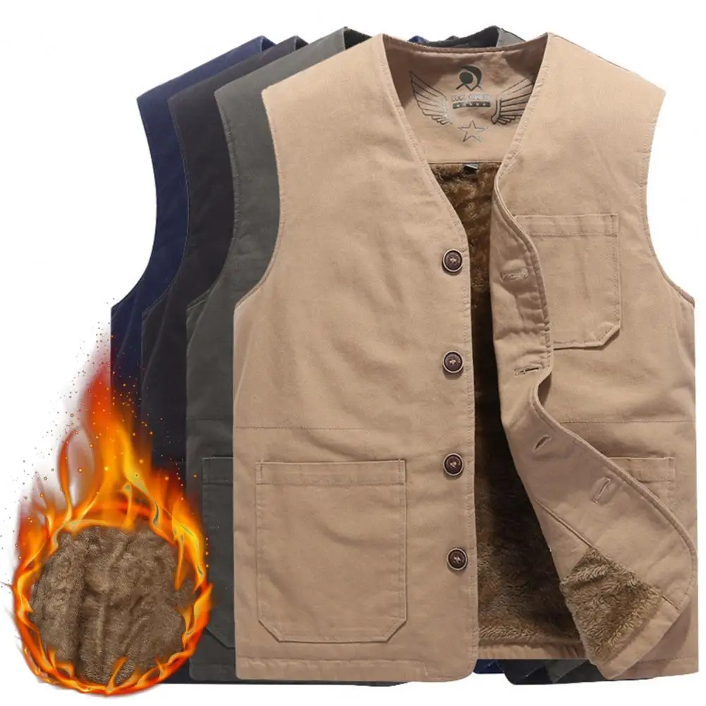 Thicken Men Winter Vest Multi Pockets Fleece Thicken Single-breasted V Neck Warm Sleeveless Cardigan Men Winter Waistcoat
Thicken Men Winter Vest Multi Pockets Fleece Thicken Single-breasted V Neck Warm Sleeveless Cardigan Men Winter Waistcoat
