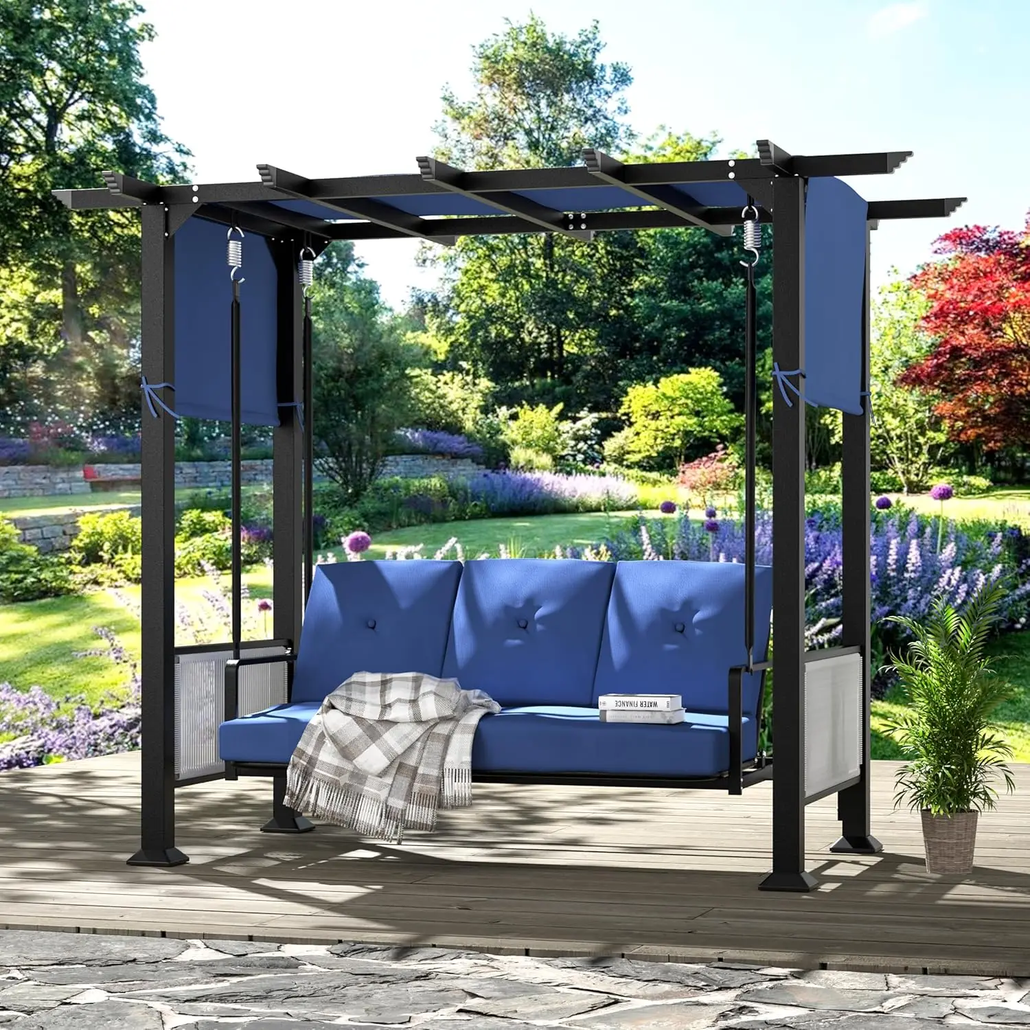 3-Seat Porch Swing with Adjustable Curtains Outdoor Metal Pergola Swing Bed Hanging Cloud Swing Chair with Cushion, Customized
3-Seat Porch Swing with Adjustable Curtains Outdoor Metal Pergola Swing Bed Hanging Cloud Swing Chair with Cushion, Customized