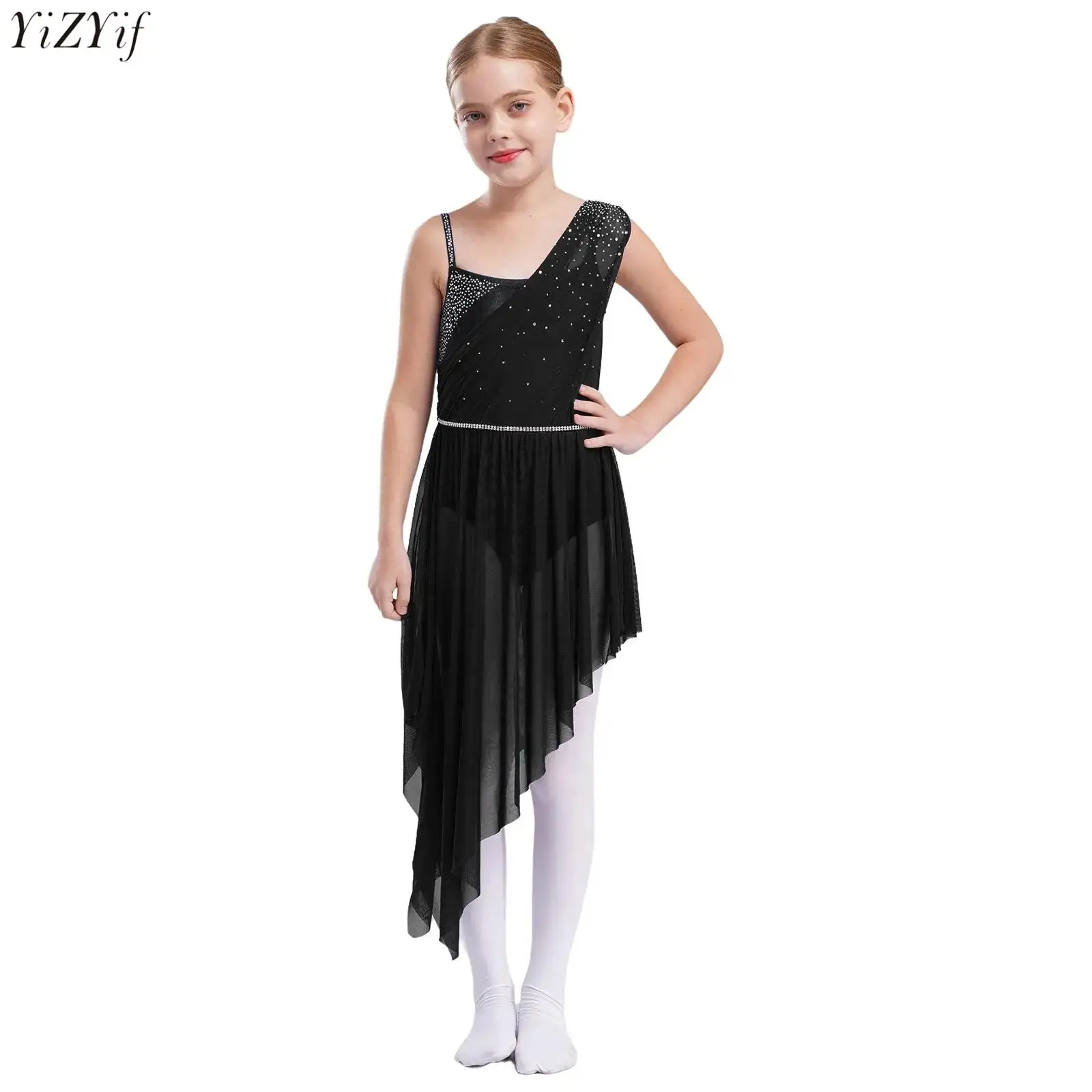 Kids Girls Asymmetrical Lyrical Dance Dress Sleeveless Spaghetti Straps Rhinestones Dress Ballet Dancewear Performance Costume
Kids Girls Asymmetrical Lyrical Dance Dress Sleeveless Spaghetti Straps Rhinestones Dress Ballet Dancewear Performance Costume